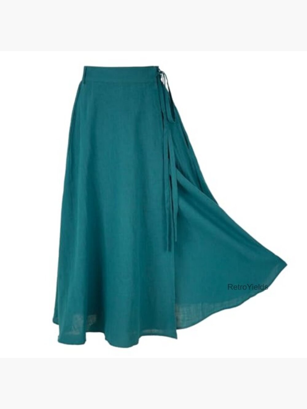 Linen Wrap Maxi Skirt with Pockets A-Line Casual - Picture 6 of 7